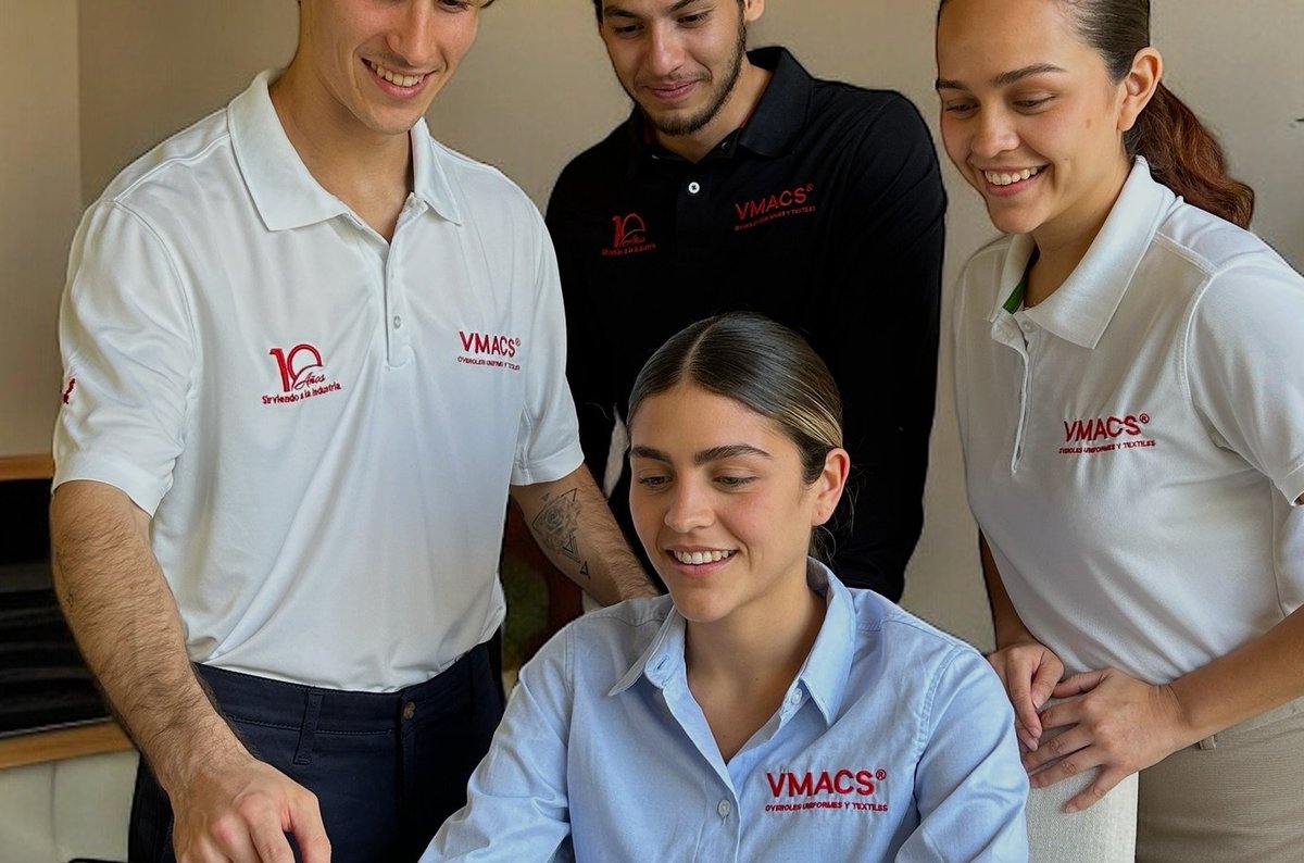 Equipo de VMACS con camisas y polos bordados con el logo de la empresa